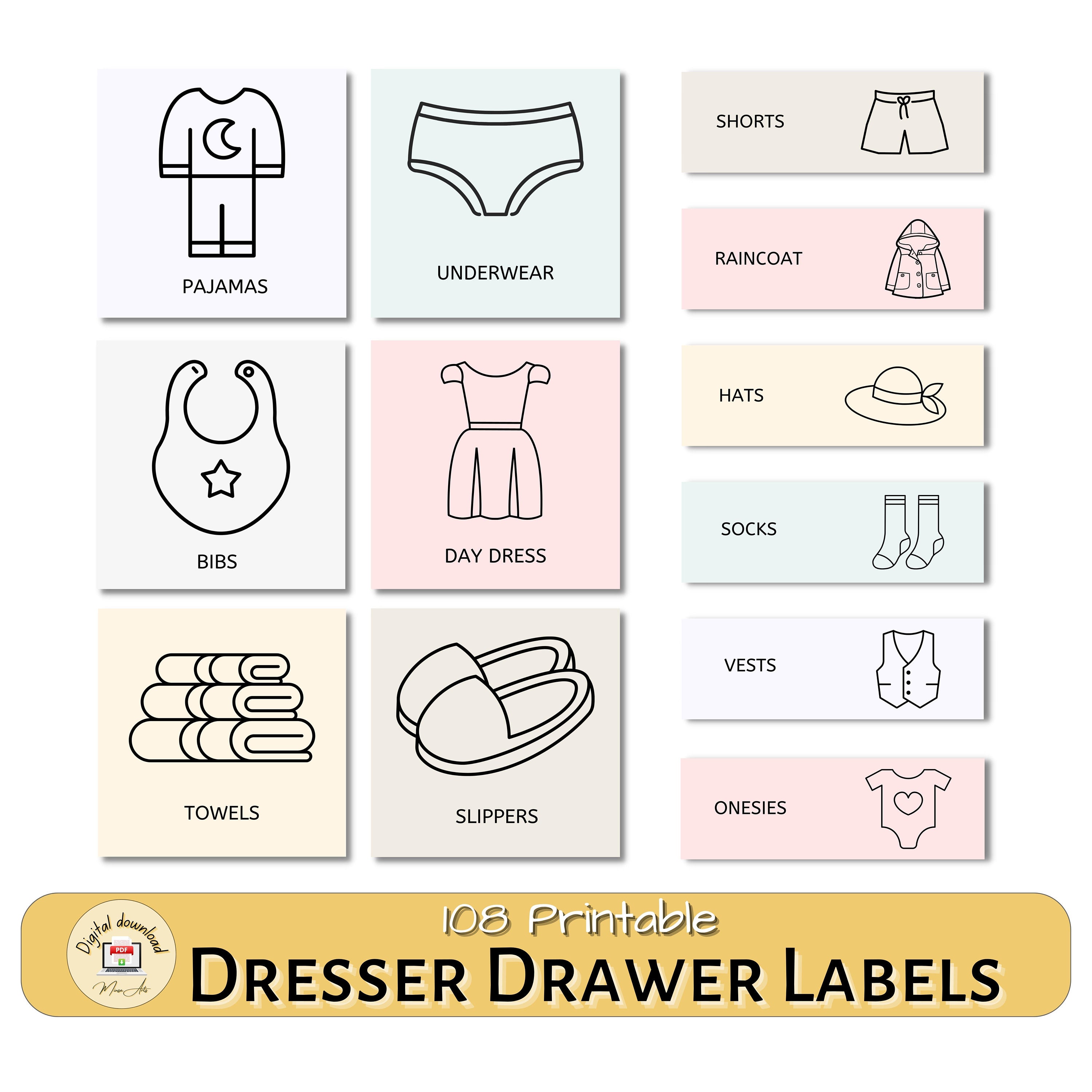 Kid Drawer Labels Printable Free  Kids clothing labels, Kids labels,  Drawer labels