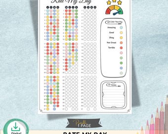 Rate My Day Tracker Printable | Daily Mood Log | Wellness Tracker | A4 A5 Letter