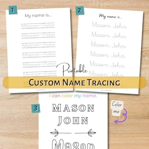 Custom Name Tracing Worksheets For Kids | Printable Handwriting Name Practice | Color My Name | Personalized Writing Sheets for Kids - PDF