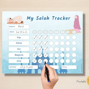 Kleurrijke afdrukbare Salah Tracker voor kinderen - islamitische gebedstabel voor kinderen - Daily Namaz Habit Builder - direct downloaden