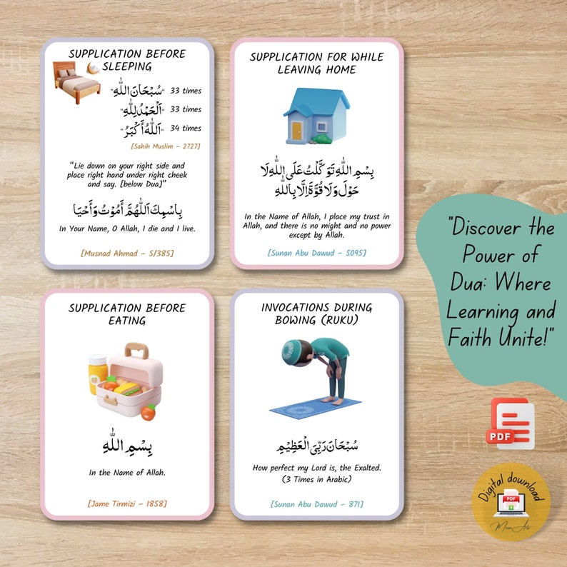 Islamic Dua Flashcards for Kids, Printable Prophets Daily Dua for Children