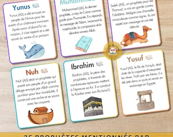 25 Prophètes Nommer dans le Coran Cartes Flash Prophètes Islamiques Téléchargeable PDF