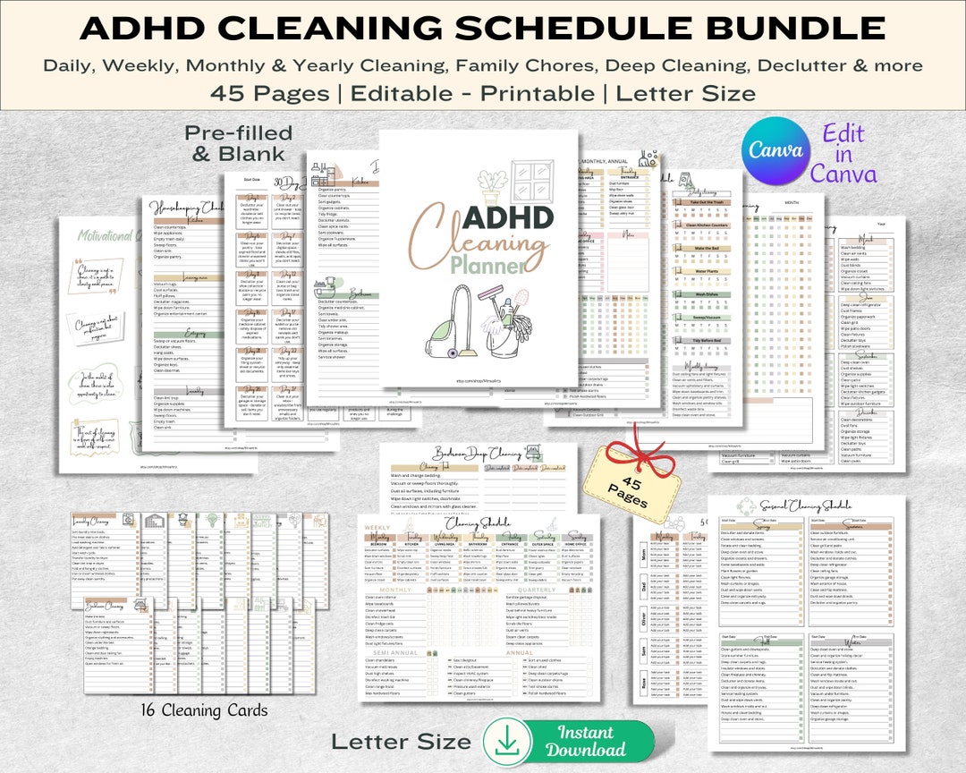 Buy Editable ADHD Cleaning Planner Bundle Daily Cleaning Checklist ...