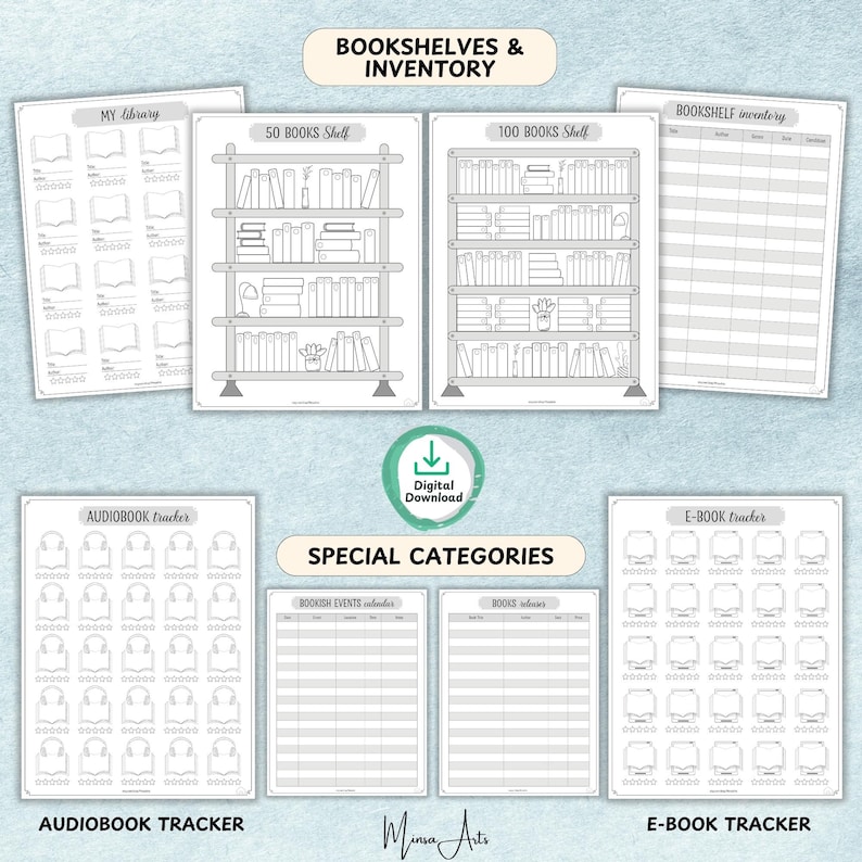 Book review tracker and bookshelf log printable