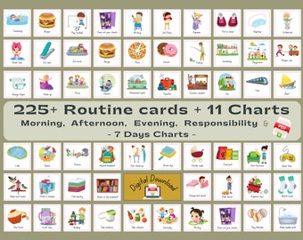 Toddlers daily routine cards with charts Printable bedtime routine charts Schedule cards bundle Responsibility chore chart for kids PDF