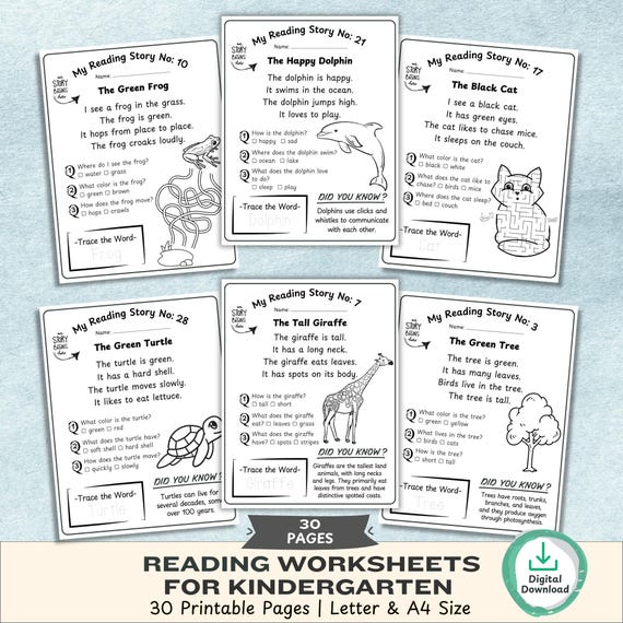 Engaging Kindergarten Reading Comprehension Passages & Worksheets with Questions | Fun Homeschool Phonics Vocabulary for Kids - PDF