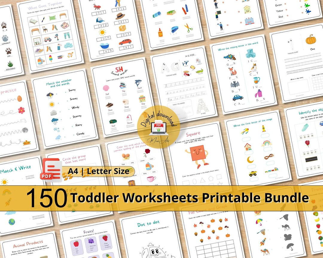 Toddler Worksheets, Printable Workbook 150 Pages, At-home Learning, Coloring Sheets, Letter ...