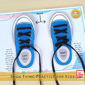 Kids Shoe Tying Practice PRINTABLE | Learn to Tie Shoelaces | Lacing Toy for Children | Homeschool Preschool Educational Play - PDF