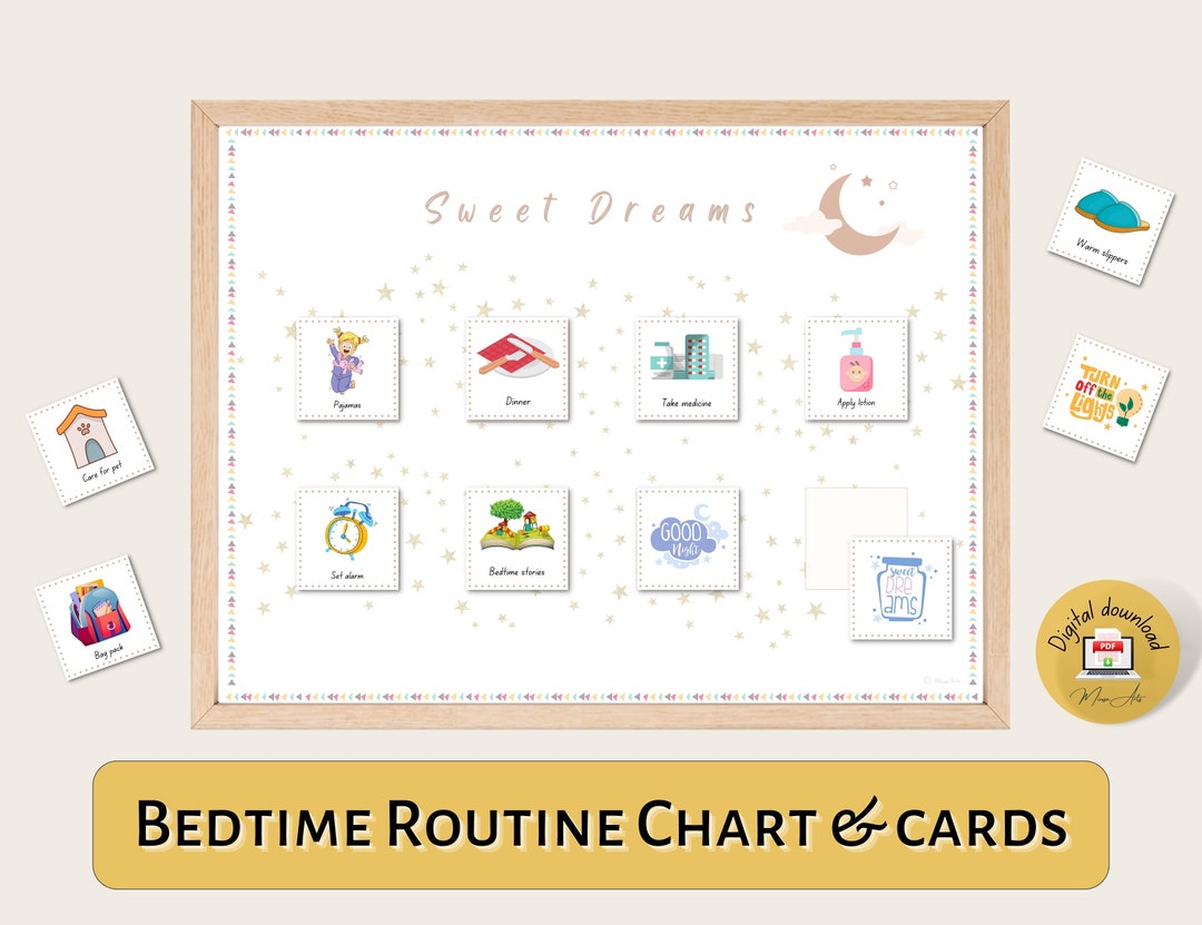 Toddler Bedtime Routine Charts and Cards Nighttime Routine Chart Etsy