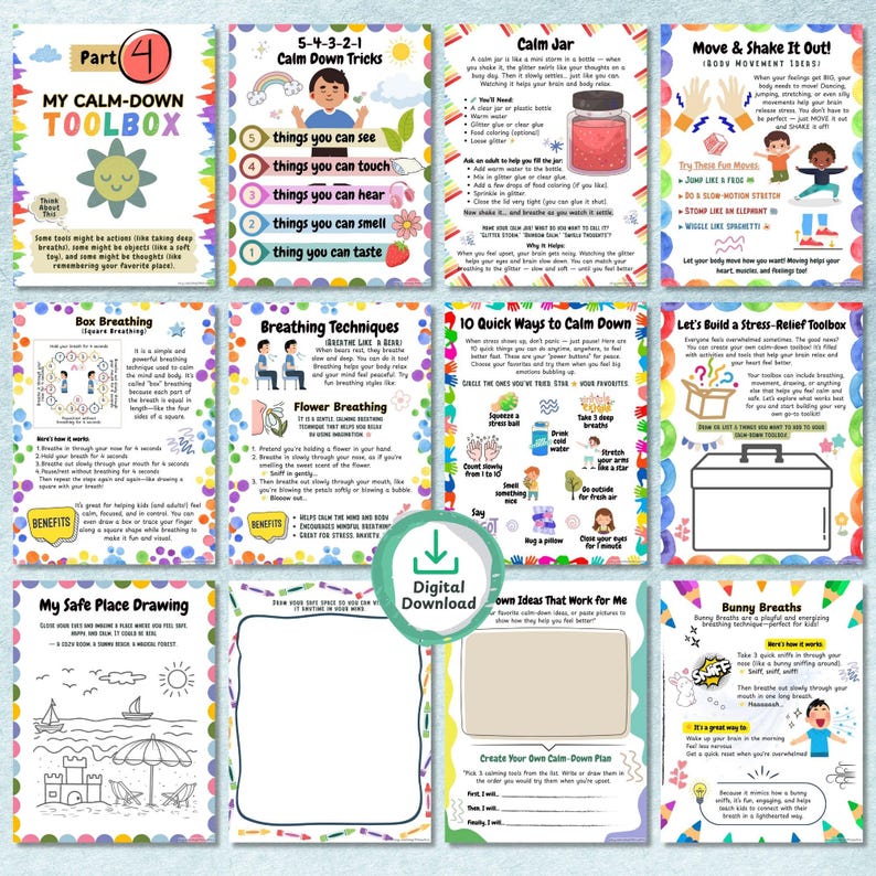 Printable DBT cards for children with stress relief and coping strategies