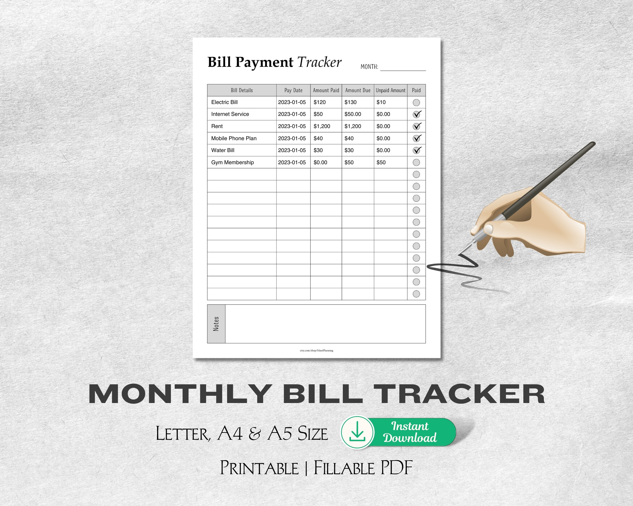 Editable Monthly Bill Tracker Printable: Expense Planner (PDF) - Etsy