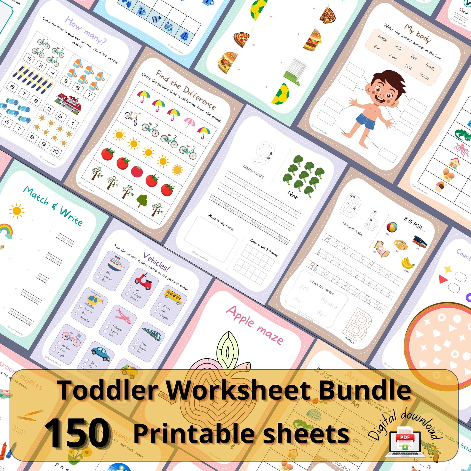 Worksheets for Kids Preschool Workbook Toddler Learning - Etsy