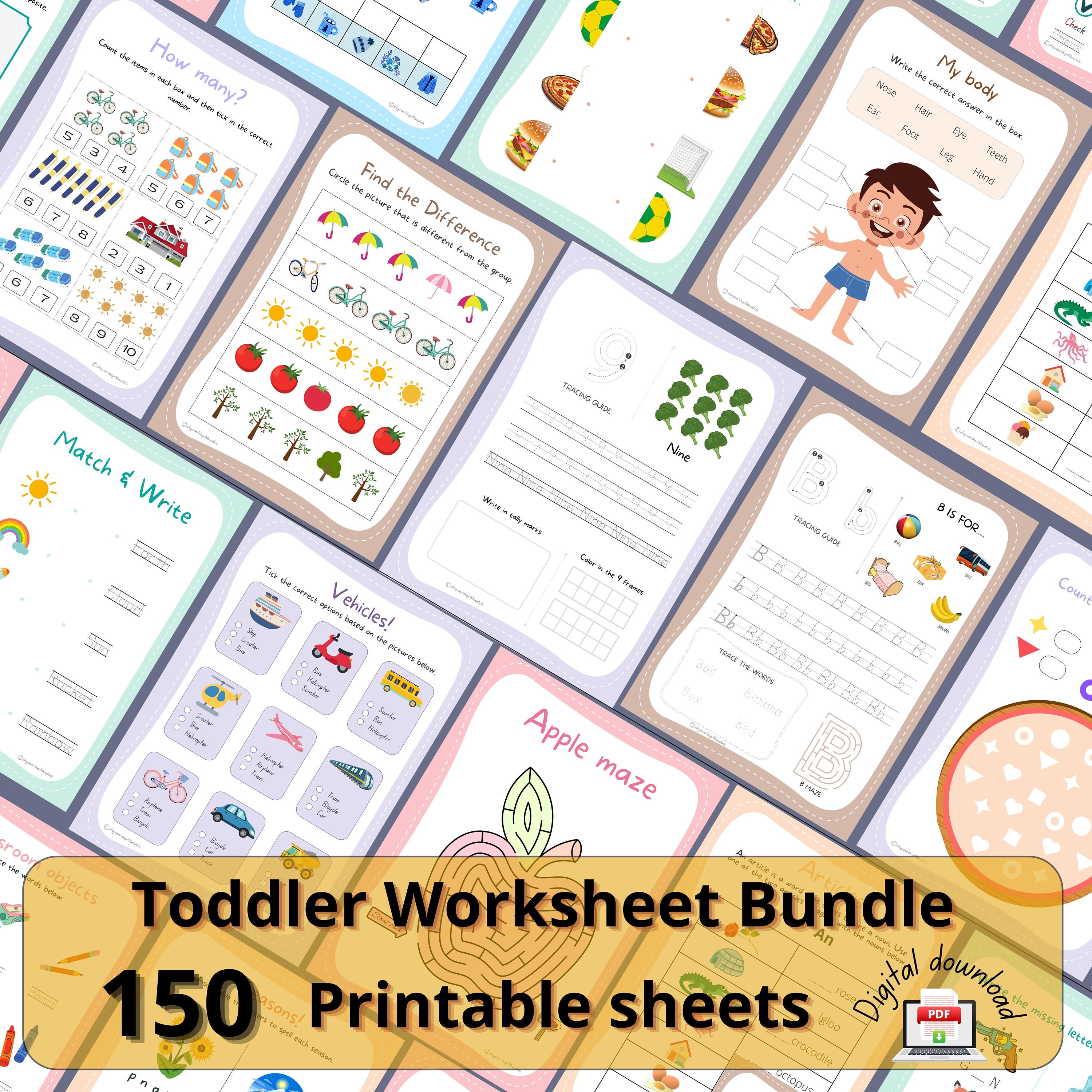 Worksheets for Kids Preschool Workbook Toddler Learning - Etsy