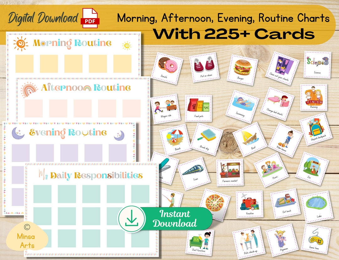 Toddlers Daily Routine Cards With Charts Printable Bedtime Routine ...