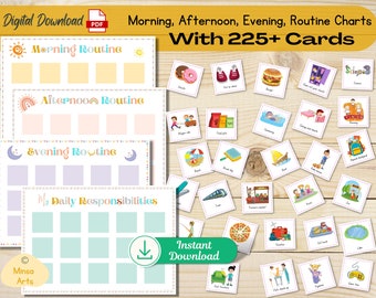 Toddlers daily routine cards with charts Printable bedtime routine charts Schedule cards bundle Responsibility chore chart for kids PDF