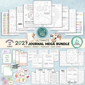 2027 Journal Bundle, PRINTABLE Planner Bullet Journal, 2027 Agenda, Habit Mood Fitness Reading Yearly Trackers PDF A4 A5 Letter