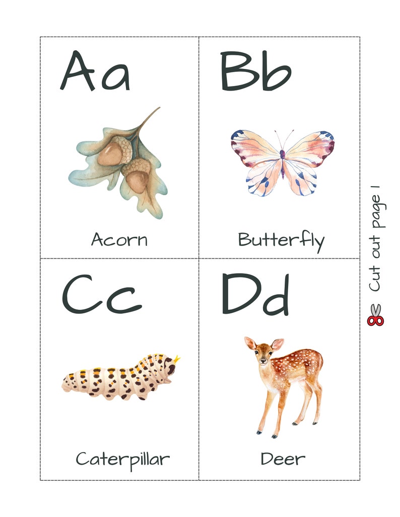 Nature Alphabet Printable Cards Watercolor Nature Abc Etsy