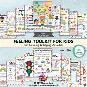 Cahier d'exercices imprimable pour enfants sur les stratégies d'adaptation | Activités de pleine conscience pour la régulation émotionnelle | Cartes DBT pour se calmer, fiches d'exercices SEL (pdf)