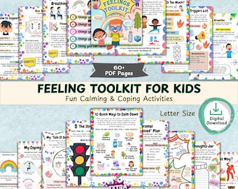 Manual de habilidades de afrontamiento para niños (IMPRIMIBLE) / Actividades de atención plena para la regulación emocional / Estrategias de calma (Tarjetas DBT, Hojas de trabajo SEL en PDF)