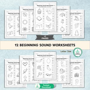 Hojas de trabajo de sonidos iniciales para imprimir / Práctica fonética divertida para niños / Emparejar letras con imágenes / Actividad para preescolar y jardín de infantes en formato PDF