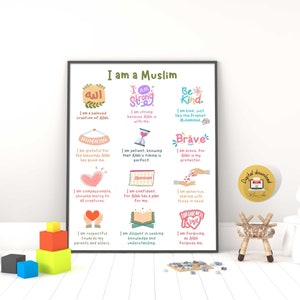Afiche de afirmaciones islámicas para niños musulmanes, póster de "Yo soy positivo", educación islámica en el hogar para niños en edad preescolar - PDF