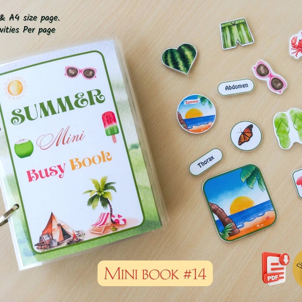 Summer Mini Busy Book Printable Toddler Learning Binder Learning Activity Preschool Homeschool Kids Quiet Book