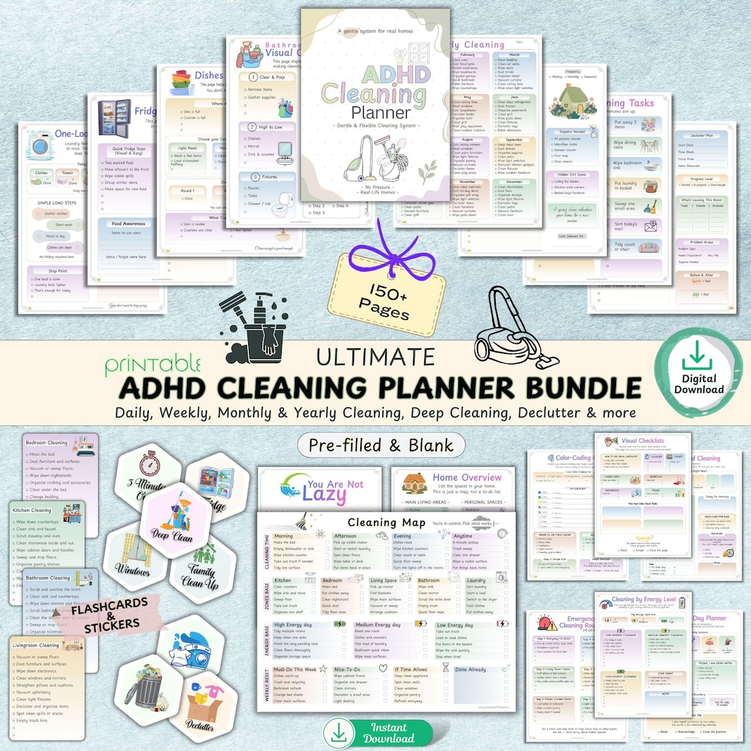 ADHD Cleaning Planner Bundle | Printable Home Cleaning Schedule ...