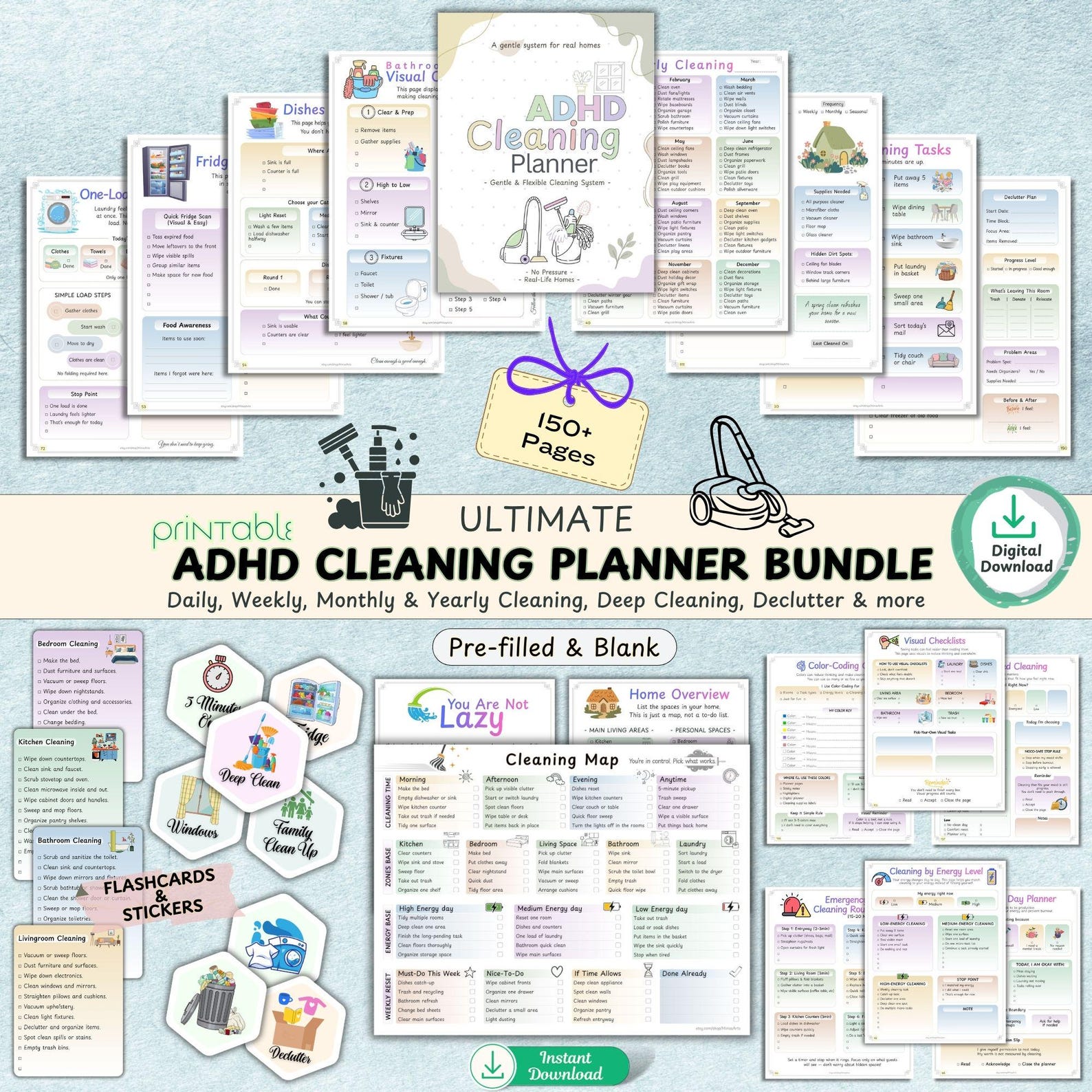 ADHD Cleaning Planner Bundle | Printable Home Cleaning Schedule ...