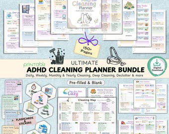 ADHD-städplanerare | Utskrivbart städschema, checklista för utrensning, daglig veckovis månadsvis återställningsrutin, lågenergistädning