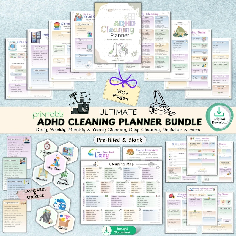 ADHD Cleaning Planner Bundle | Printable Home Cleaning Schedule