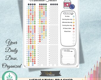 Medication Tracker Printable  Daily Dose Log  Pill Tracker Sheet  Med Chart  A4 A5 Letter