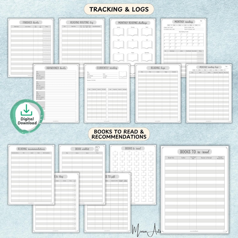 Digital reading journal with book log and bookshelf tracker