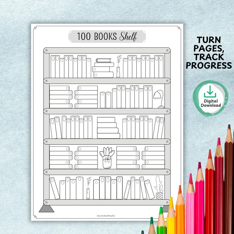 Bookshelf Reading Tracker PRINTABLE | Track 50 & 100 Books | Book Log ...