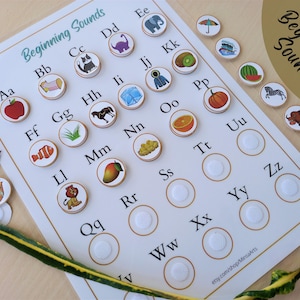 Sonidos iniciales, combinación de sonidos de letras, actividad fonética para la educación en el hogar, juego de alfabeto imprimible para preescolar, aprender a leer, página de actividades