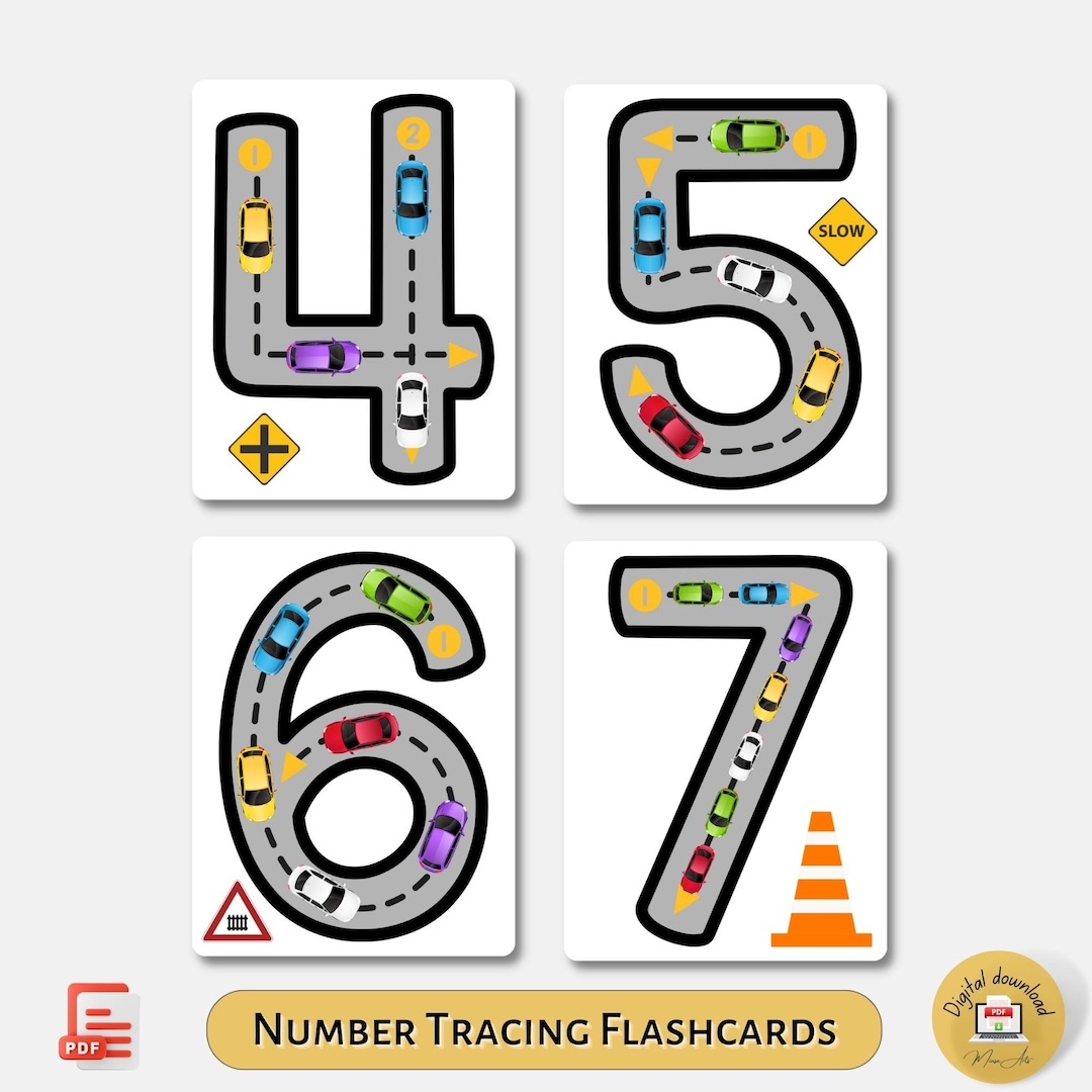 Zoom & Trace Car-themed Number Tracing Flashcards for Kids PRINTABLE ...