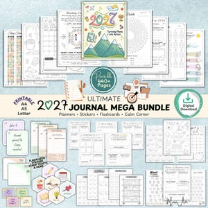 Zestaw dzienników na rok 2027, Planer Bullet Journal do druku, Agenda na rok 2027, Nawyk, Nastrój, Fitness, Czytanie, Roczne śledzenie, PDF, A4, A5, List