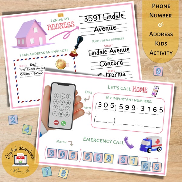 Phone Number and Address PRINTABLE Learning Kit for Kids | Essential Life Skills Practice | PDF