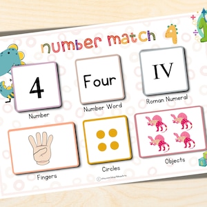 Preschool Math Activity Counting with a dinosaur theme 1-10 Number Match Practice Montessori Numbers learning Material Homeschool Printable