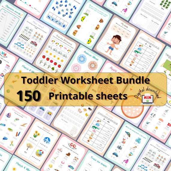 Toddler Worksheets Printable Workbook 150 Pages At-home - Etsy