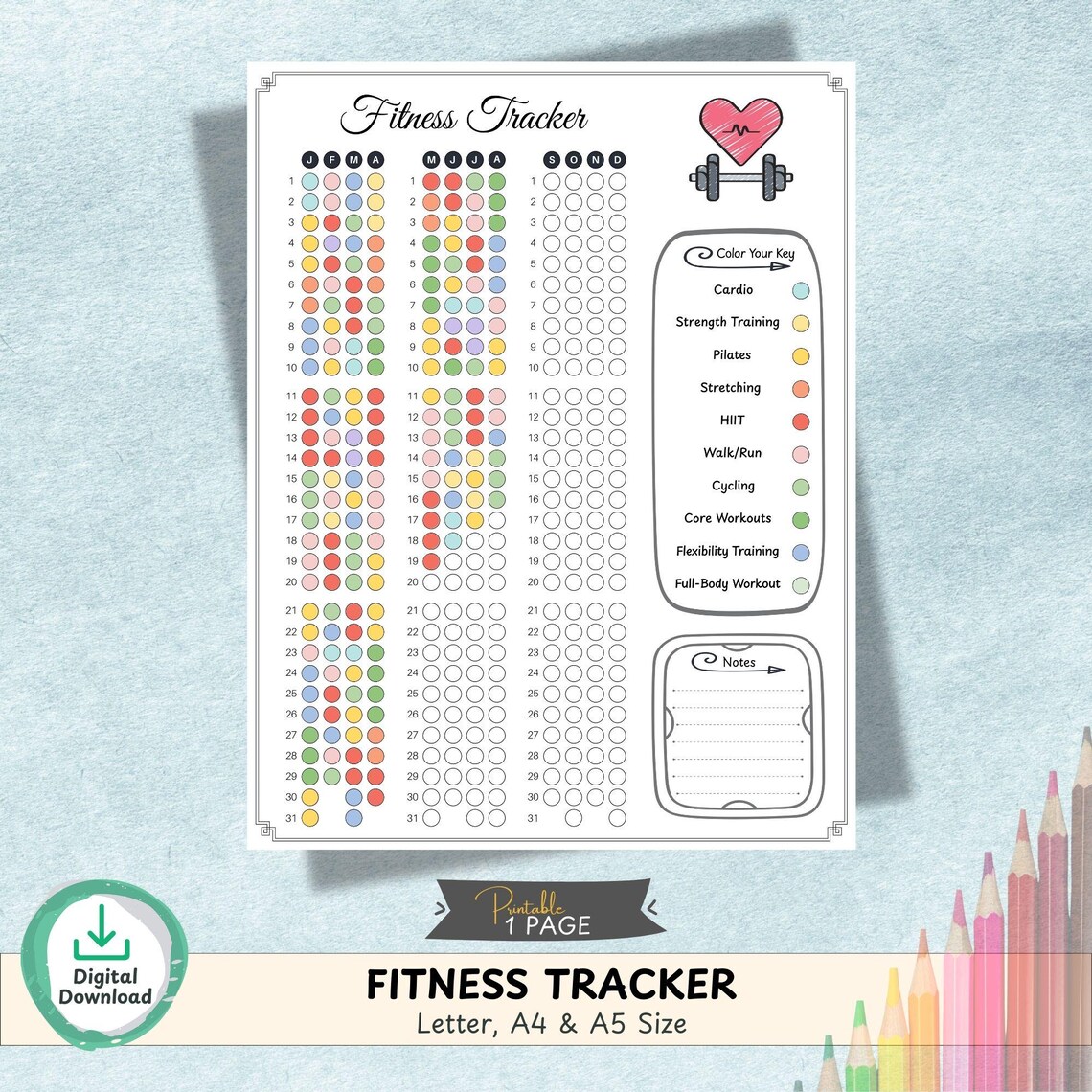 Fitness Tracker Printable | Daily Workout Log | Exercise Tracker Sheet ...
