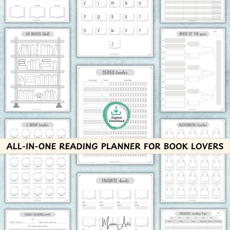 Digital and printable reading journal with challenges