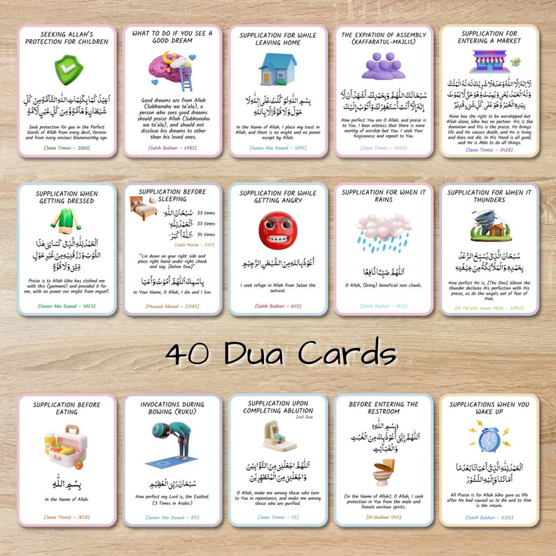 Islamic Dua Flashcards for Kids, Printable Prophets Daily Dua for Children