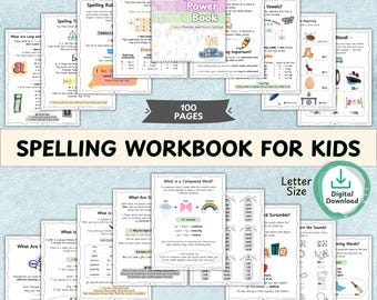 Printable Spelling Workbook for Kids | Vowels Consonants, Sight Words, Rhyming Words, Homophones | Spelling Guide | Homeschool & Classroom