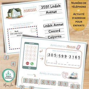 電話番号と子供たちのアドレスの活動 – Fiche Compétences de Vie、Imprimable Maternelle、Tout-Petits、École Maison