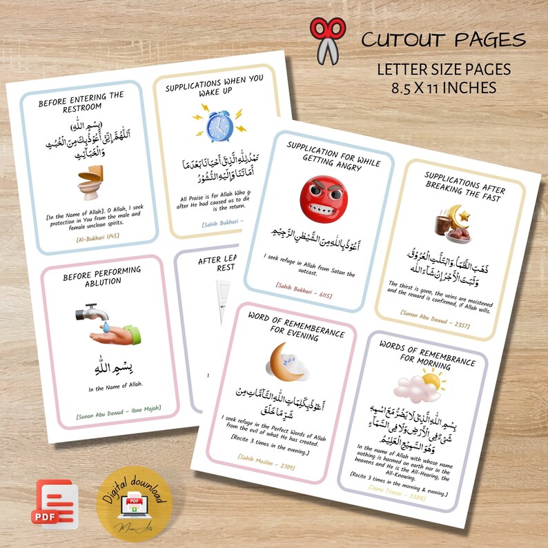 Islamic Dua Flashcards for Kids, Printable Prophets Daily Dua for Children