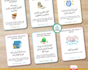 PRINTABLE Islamic Daily Dua Flashcards for Kids, Supplication Islamic learning Prophets Prayers for Children, Ramadan Dua - PDF