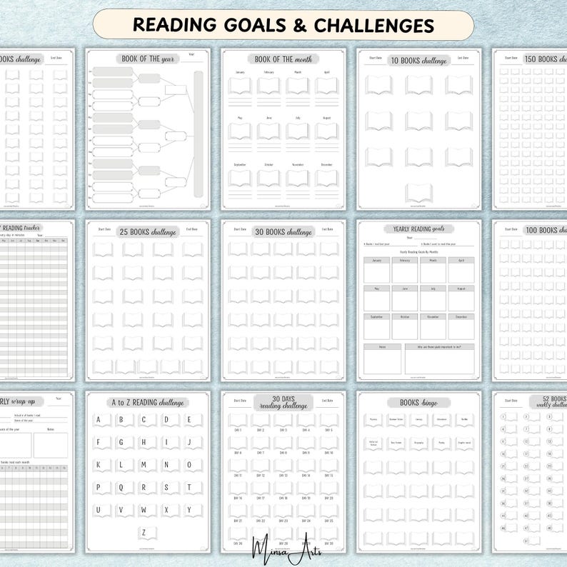 Printable book review and reading challenge organizer