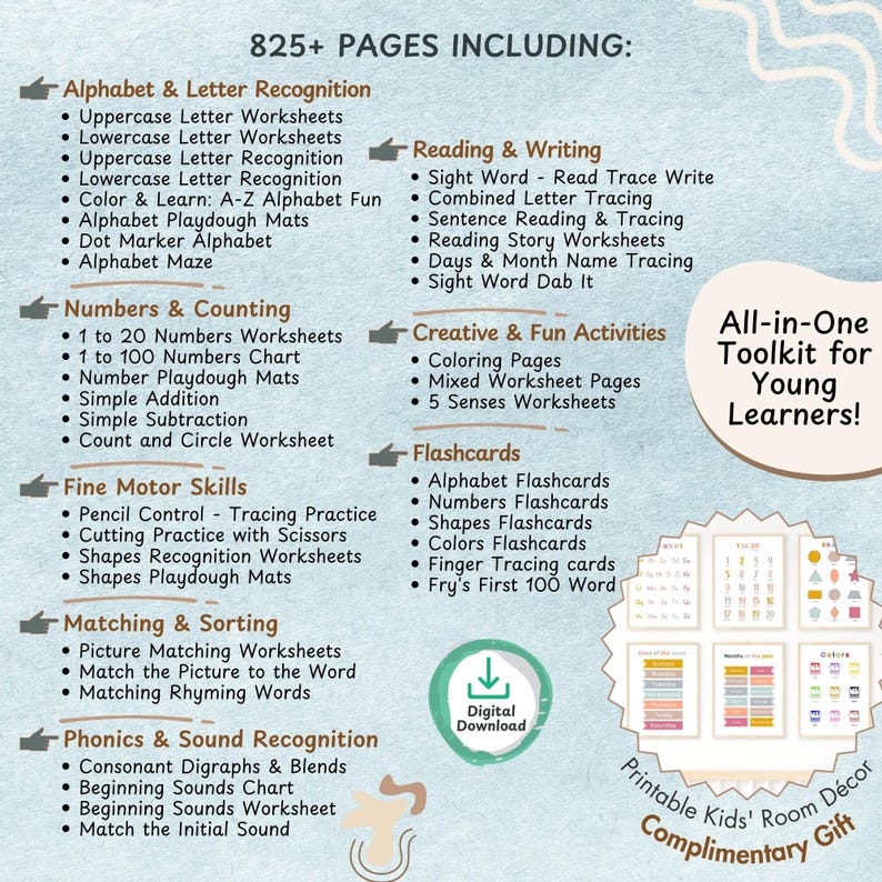 Mega 825+ Page Preschool Workbook – Printable Educational Bundle for Kids