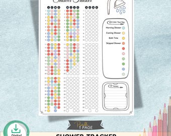 Shower Tracker Printable | Daily Bath Log | Journal Planner Page | A4 A5 Letter
