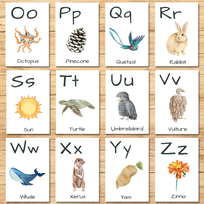Nature Alphabet Printable Cards Watercolor Nature Abc Etsy